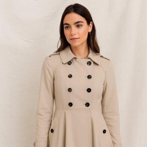 Ted Baker London Beige Trench Coat Size 2 Double Breasted Floral Lined Jacket - Picture 2 of 15